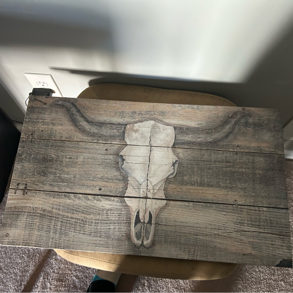 Rustic Wooden Wall Art with Skull Design